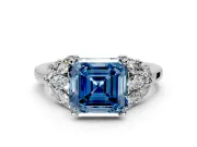 Leaf Cluster Engagement Ring Setting for Fancy Blue Asscher Cut Center with Marquise Accents and Prong Head in Sterling Silver
