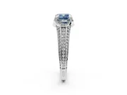 Solitaire Engagement Ring Setting for Fancy Blue Cushion Cut Center with Accented Split Shank and Prong Head in Sterling Silver