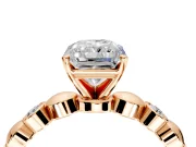 Solitaire Engagement Ring Setting for Radiant Cut Center with Beaded Bezel Station Band and Prong Head in Rose Gold