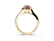 Halo Engagement Ring Setting for Fancy Pink Radiant Cut Center with Pave Accents, Heart Basket and Prong Head in Yellow Gold