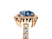 Halo Engagement Ring Setting for Fancy Blue Round Cut Center with Inner Milgrain Border and Prong Head in Rose Gold