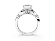 Solitaire Engagement Ring Setting for Asscher Cut Center with Marquise and Bezel Accents and Prong Head in Sterling Silver