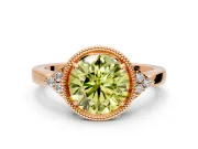 Cluster Engagement Ring Setting for Fancy Yellow Round Cut Center with Milgrain Shoulder Clusters and Prong Head in Rose Gold