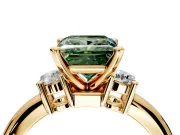 3 Stone Engagement Ring Setting for Fancy Green Princess Cut Center with Wide Plain Band and Prong Head in Yellow Gold