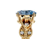Leaf Engagement Ring Setting for Fancy Blue Oval Center with Milgrain Accent Band and Prong Head in Yellow Gold
