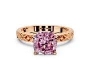 Solitaire Engagement Ring Setting for Fancy Pink Cushion Cut Center with Milgrain X Pattern Band and Prong Head in Rose Gold