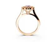 Halo Engagement Ring Setting for Fancy Pink Oval Center with Milgrain Frame, Pave Band and Prong Head in Rose Gold