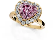 Halo Engagement Ring Setting for Fancy Pink Heart-Shaped Center with Thin Plain Band and Prong Head in Yellow Gold