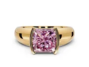 Tension Engagement Ring Setting for Fancy Pink Princess Cut Center with Wide Flat Band and Tension Head in Yellow Gold