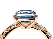 Solitaire Engagement Ring Setting for Fancy Blue Asscher Cut Center with Trailing Leaf Accent Band and Prong Head in Rose Gold