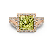 Halo Engagement Ring Setting for Fancy Yellow Princess Cut Center with Pave Split Shank and Prong Head in Rose Gold