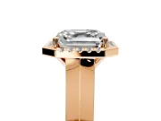 Halo Engagement Ring Setting for Asscher Cut Center with Knife Ridge Cathedral Band and Prong Head in Rose Gold