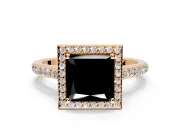 Halo Engagement Ring Setting for Fancy Black Princess Cut Center with Pave Accents, Heart Basket and Prong Head in Rose Gold