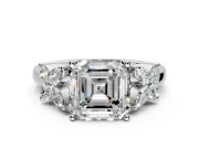 Floral Engagement Ring Setting for Princess Cut Center with Marquise Cluster Shoulders and Prong Head in Platinum