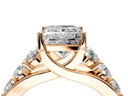 Solitaire Engagement Ring Setting for Princess Cut Center with Graduated Shared Prongs and Prong Head in Rose Gold