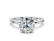 Hidden Halo Engagement Ring Setting for Round Cut Center with Thin Rounded Band and Prong Head in Sterling Silver