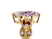 Leaf Engagement Ring Setting for Fancy Pink Marquise Center with Milgrain Accent Band and Prong Head in Yellow Gold