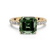 Solitaire Engagement Ring Setting for Fancy Green Asscher Cut Center with Large Accent Band and Prong Head in Yellow Gold