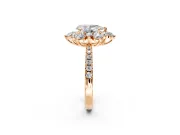 Floral Halo Engagement Ring Setting for Pear-Shaped Center with Pave Accents and Prong Head in Rose Gold