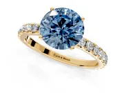 Solitaire Engagement Ring Setting for Fancy Blue Round Cut Center with Large Accent Band and Prong Head in Yellow Gold