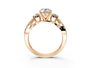 3 Stone Engagement Ring Setting for Oval Center with Pave Split Shank and Prong Head in Rose Gold