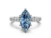 Solitaire Engagement Ring Setting for Fancy Blue Marquise Center with Milgrain-Edged Pave Band and Prong Head in Sterling Silver
