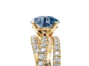 Solitaire Engagement Ring Setting for Fancy Blue Round Cut Center with Woven 3-Strand Pave Band and Prong Head in Yellow Gold