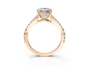 Solitaire Engagement Ring Setting for Princess Cut Center with Pave Split Shank and Prong Head in Rose Gold