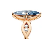 Solitaire Engagement Ring Setting for Fancy Blue Marquise Center with Accented Twist Band and Leaf Prong Head in Rose Gold