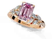 Solitaire Engagement Ring Setting for Fancy Pink Emerald Cut Center with Marquise Accent Twist Band and Prong Head in Rose Gold