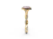 Halo Engagement Ring Setting for Fancy Pink Princess Cut Center with Twist Band and Prong Head in Yellow Gold