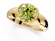 Tension Engagement Ring Setting for Fancy Yellow Round Cut Center with Wide Flat Band and Tension Head in Yellow Gold