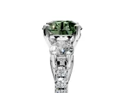 3 Stone Engagement Ring Setting for Fancy Green Round Cut Center with Crossover Basket, Pave Band and Prong Head in Platinum