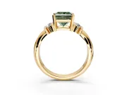 Solitaire Engagement Ring Setting for Fancy Green Princess Cut Center with Grooved Bar Accent Band and Prong Head in Yellow Gold