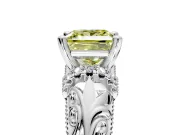 Solitaire Engagement Ring Setting for Fancy Yellow Princess Cut Center with Filigree Accent Basket and Prong Head in Platinum