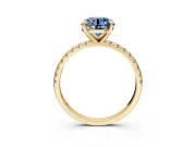 Solitaire Engagement Ring Setting for Fancy Blue Round Cut Center with Fine Pave Narrow Band and Prong Head in Yellow Gold