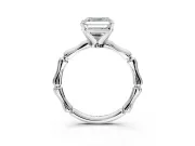 Solitaire Engagement Ring Setting for Asscher Cut Center with Bamboo Band and Prong Head in Platinum