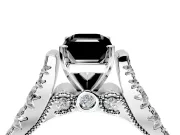 Solitaire Engagement Ring Setting for Fancy Black Emerald Cut Center with Pave Cathedral Shoulders and Prong Head in Platinum