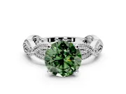 Solitaire Engagement Ring Setting for Fancy Green Round Cut Center with Marquise Panel Band and Prong Head in Sterling Silver