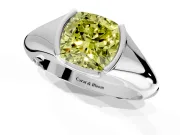 Tension Engagement Ring Setting for Fancy Yellow Cushion Cut Center with Wide Tapered Band and Tension Head in Sterling Silver