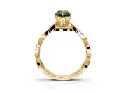 Solitaire Engagement Ring Setting for Fancy Green Emerald Cut Center with Accented Twist Band and Leaf Prong Head in Yellow Gold