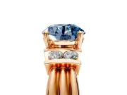 Solitaire Engagement Ring Setting for Fancy Blue Round Cut Center with Grooved Bar Accent Band and Prong Head in Rose Gold
