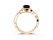Solitaire Engagement Ring Setting for Fancy Black Radiant Cut Center with Twisted Pave Split Shank and Prong Head in Rose Gold