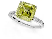 Solitaire Engagement Ring Setting for Fancy Yellow Asscher Cut Center with Fine Pave Band and Prong Head in Platinum