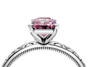 Solitaire Engagement Ring Setting for Fancy Pink Emerald Cut Center with XO Engraved Band and Prong Head in Platinum