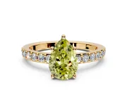 Solitaire Engagement Ring Setting for Fancy Yellow Pear-Shaped Center with Round Cut Pave Band and Prong Head in Yellow Gold
