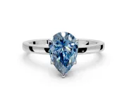 Solitaire Engagement Ring Setting for Fancy Blue Pear-Shaped Center with Thin Rounded Plain Band and Prong Head in Sterling Silver