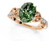 Leaf Motif Engagement Ring Setting for Fancy Green Oval Center with Pave Band and Prong Head in Rose Gold