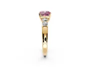 5 Stone Engagement Ring Setting for Fancy Pink Cushion Cut Center with Plain Band and Prong Head in Yellow Gold