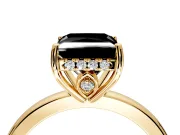 Solitaire Engagement Ring Setting for Fancy Black Princess Cut Center with Fine Wire Band and Prong Head in Yellow Gold